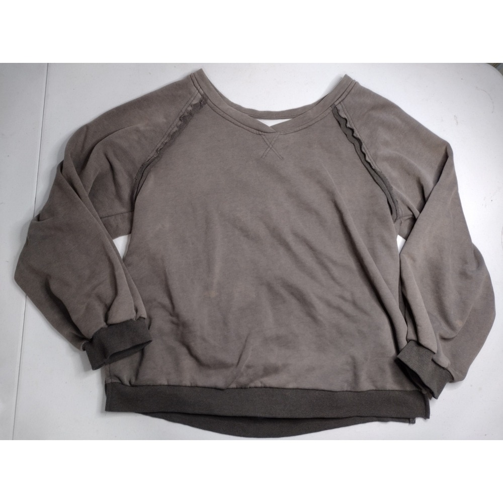 VICI Gray Lace Up Back Sweatshirt Womens Medium Long Sleeve Raw Seam - Picture 1 of 7
